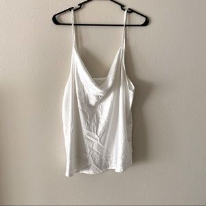 White satin cowl neck tank top